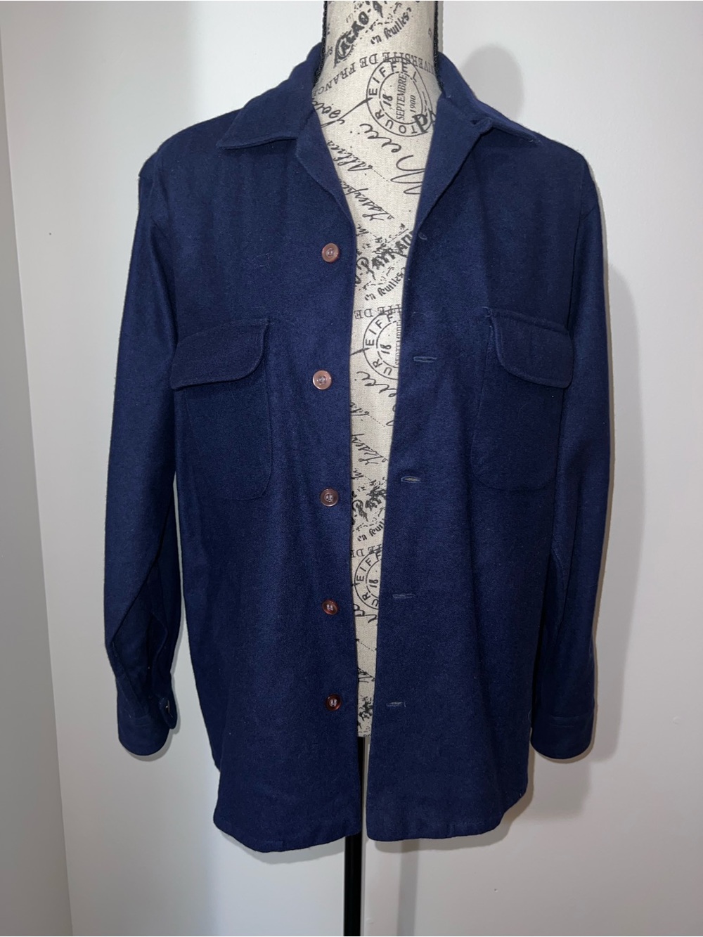 Vintage Golden Line Wool Shacket Navy Blue Shirt Jacket Wool Blend Medium